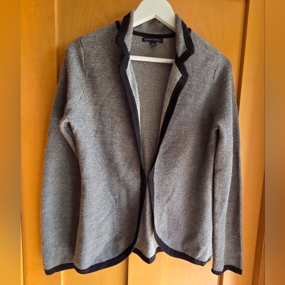 Banana Republic Merino Wool Sweater Blazer M Grey Black Trim Academia Preppy - Picture 4 of 10